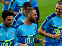 Buffon-De Rossi-Bonucci allenamento Nazionale
